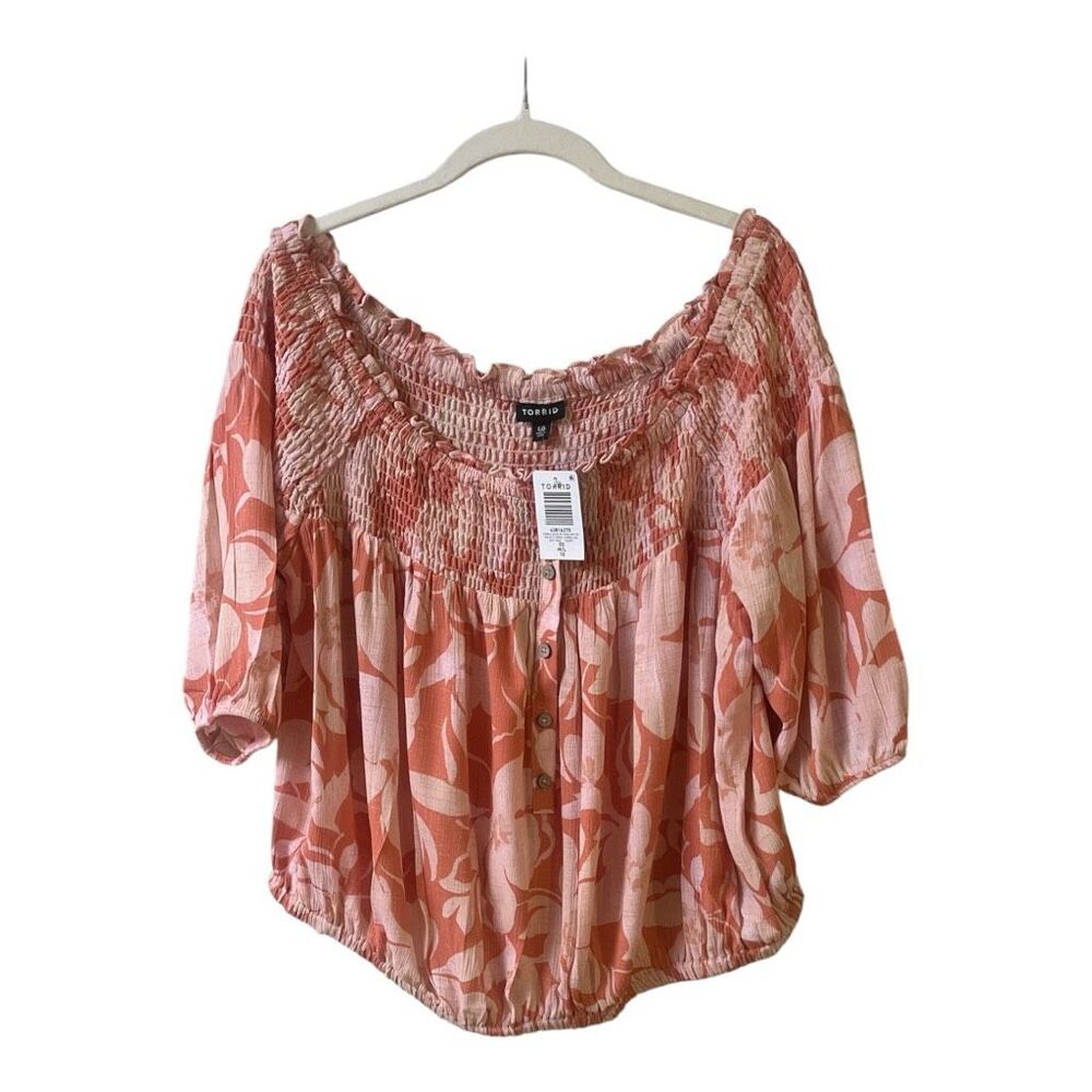 Torrid Baja floral Camellia crinkle gauze off the shoulder top sz M/L NWT